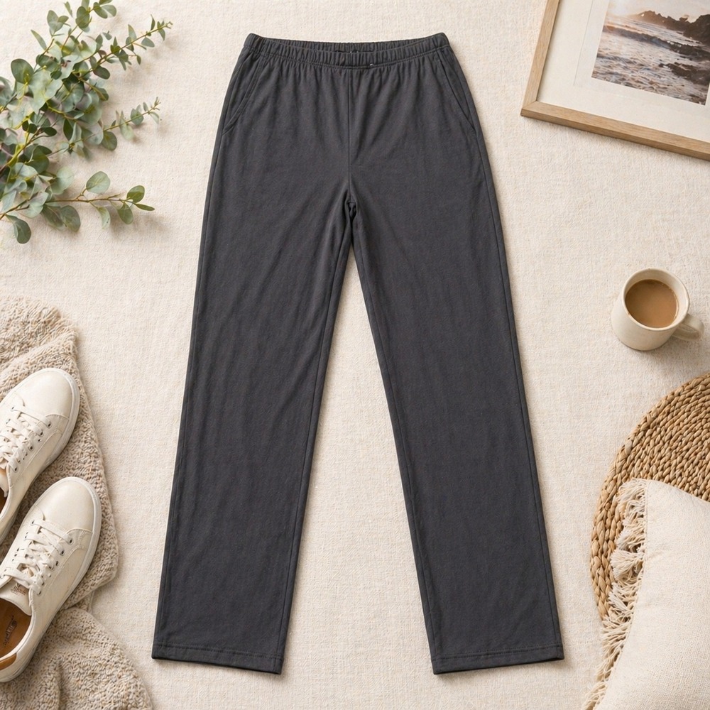 Chicos Travelers Navy Blue Wide Leg Pants Ribbed Elastic Waist Size 2 Large L 2R